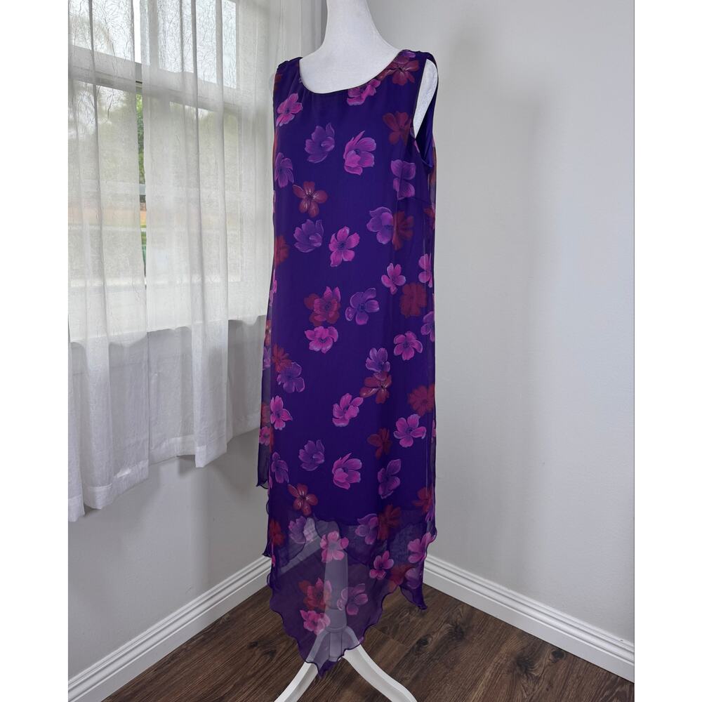 Vintage Y2K Believe Purple & Pink Floral Print Sleeveless High Low Midi Dress